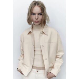 Zara Cream Cropped Frayed Hem Denim Jacket Size L